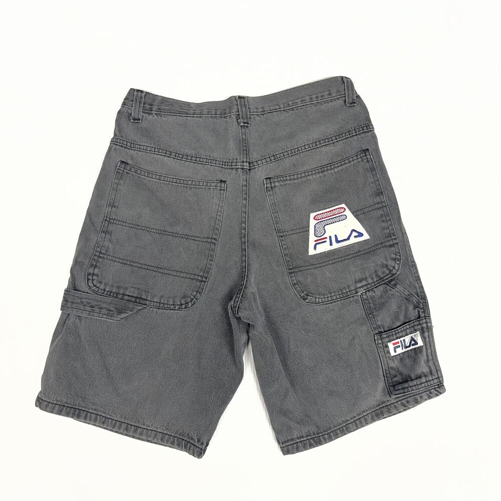 FILA Jorts Shorts Mens 32 Gray Denim Cargo Relaxed Fit Logo Pockets 11 Inseam